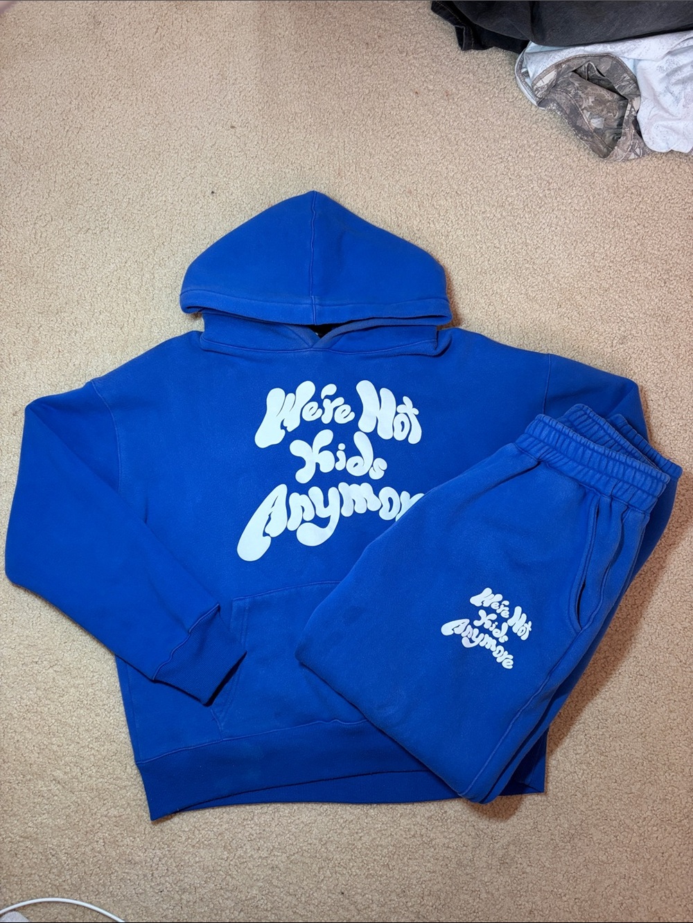 Blue Kids Hoodie & Joggers Set with White Graphic